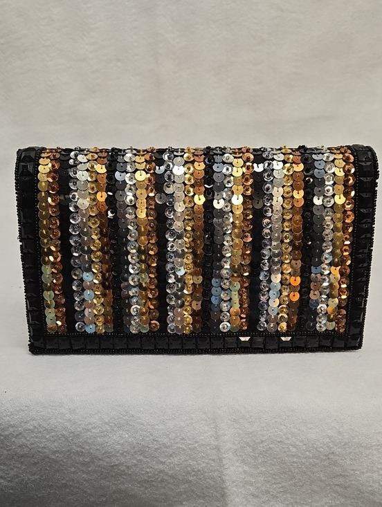 Handbags - Sequin Striped Evening Clutch - Multicolor Matching Belt